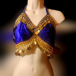 Authentic Craft-Made Gold Coin Belly Dancer Shirt- Free Size